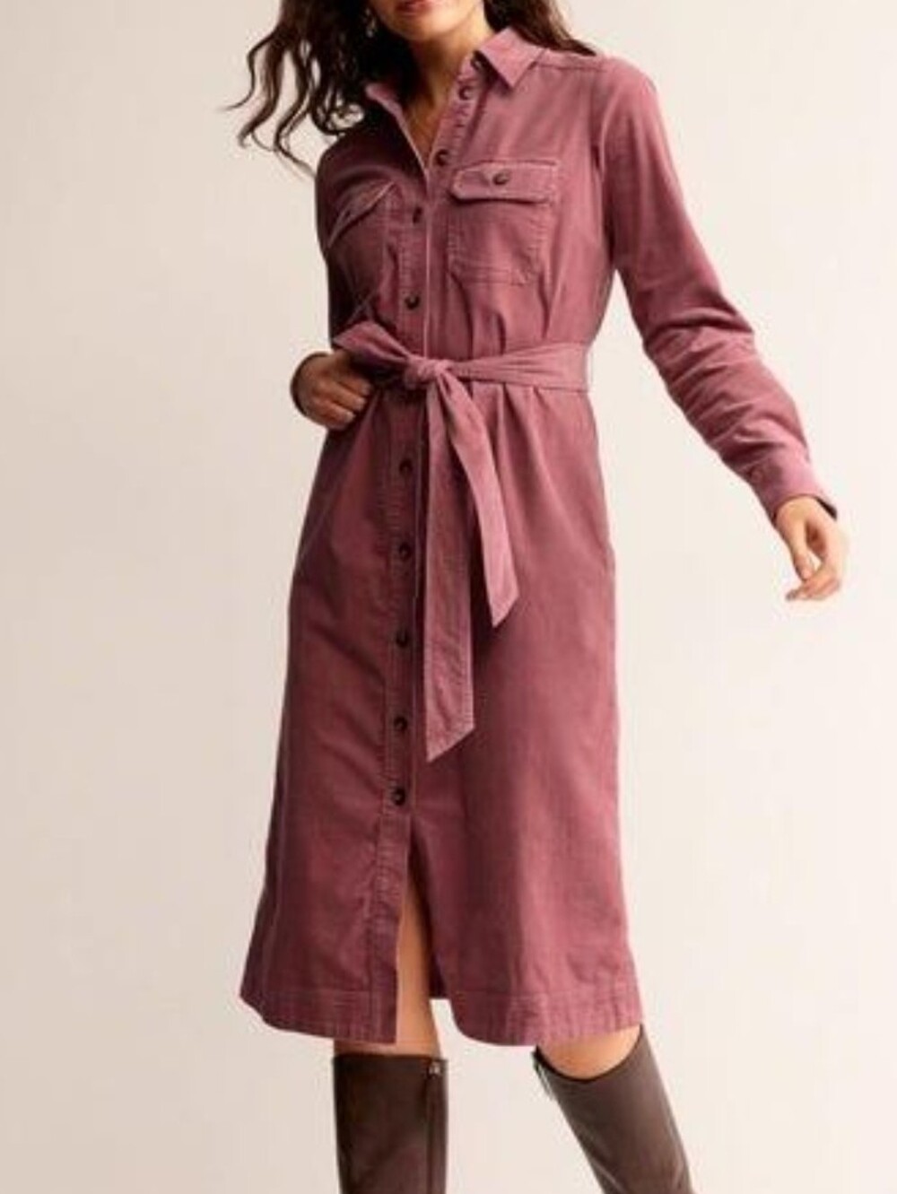 Boden Eloise Corduroy Midi Shirt Dress Dusty Rose Pink US 10R